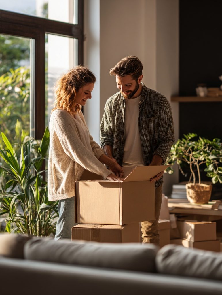 Residential movers carrying furniture into a family home in Metro Vancouver.